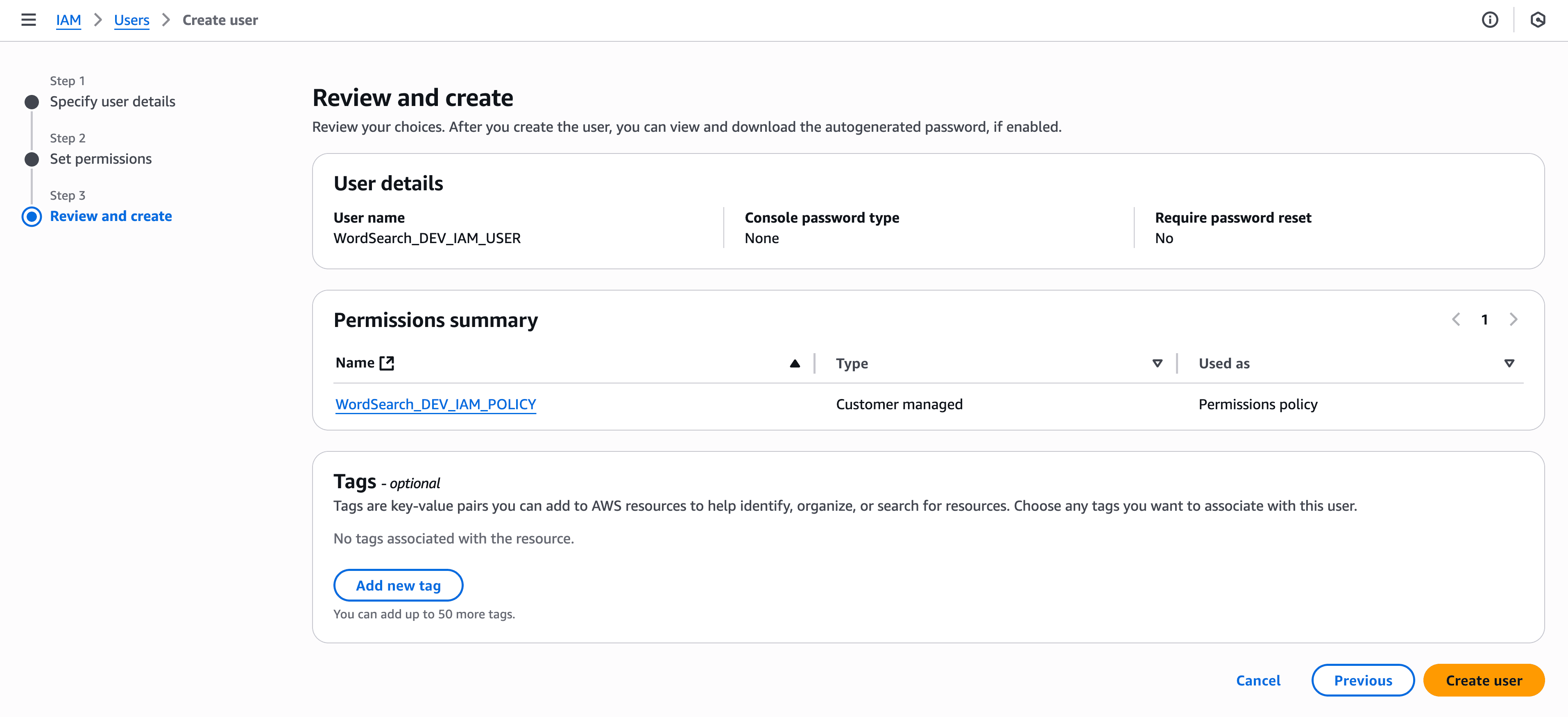 aws iam user