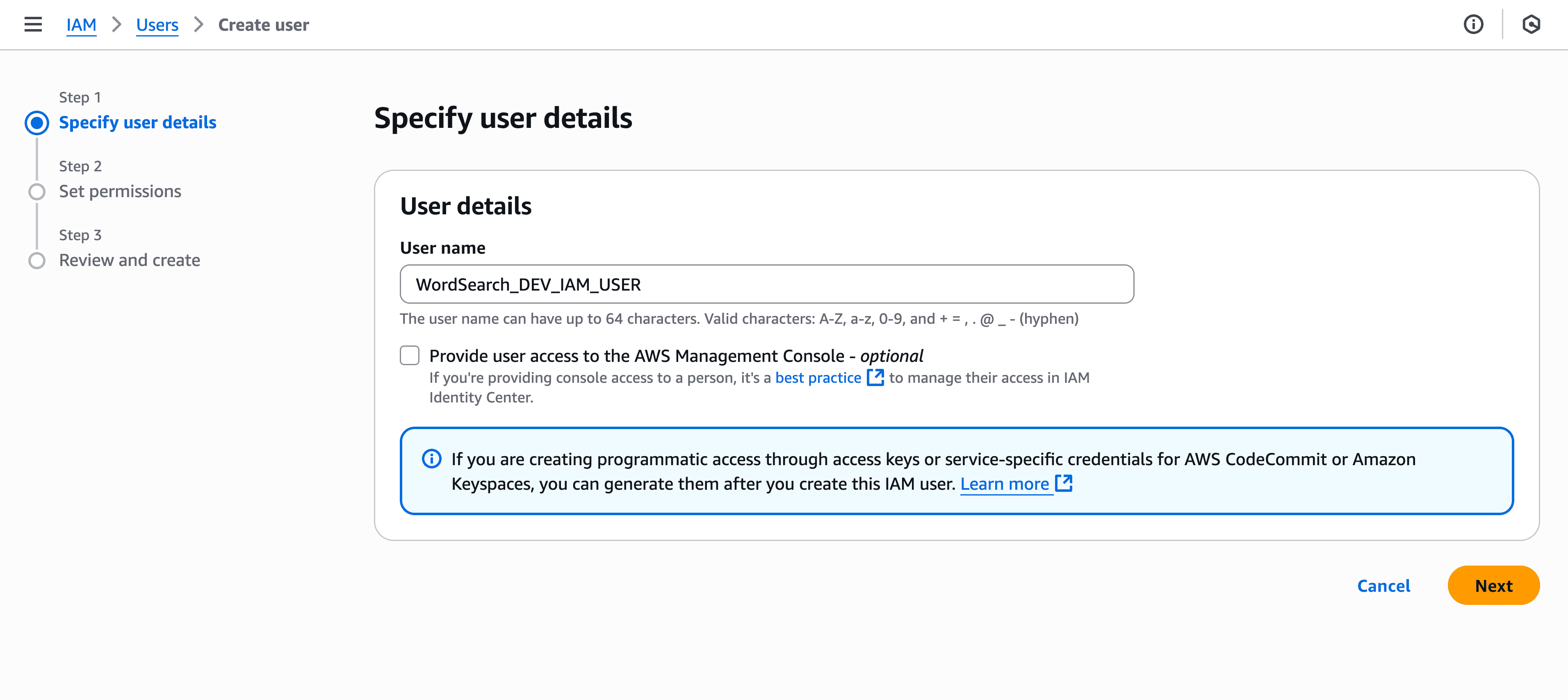 aws iam user